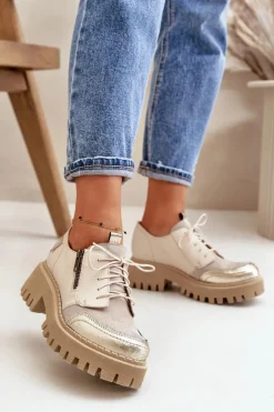 Damskie Maciejka Półbuty Damskie Ze Skóry Naturalnej Beżowe 06177-04