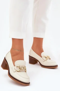 Best Boto Półbuty Damskie Ze Złotym Detalem Na Obcasie Beżowe Draciela