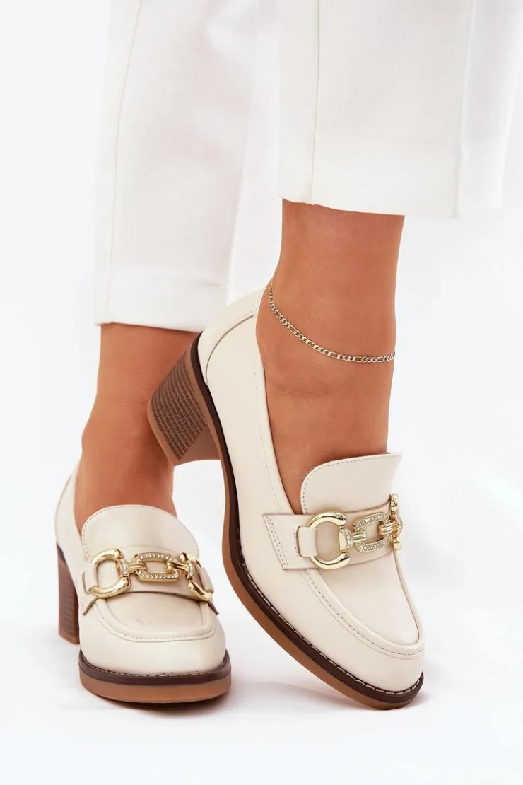 Best Boto Półbuty Damskie Ze Złotym Detalem Na Obcasie Beżowe Draciela