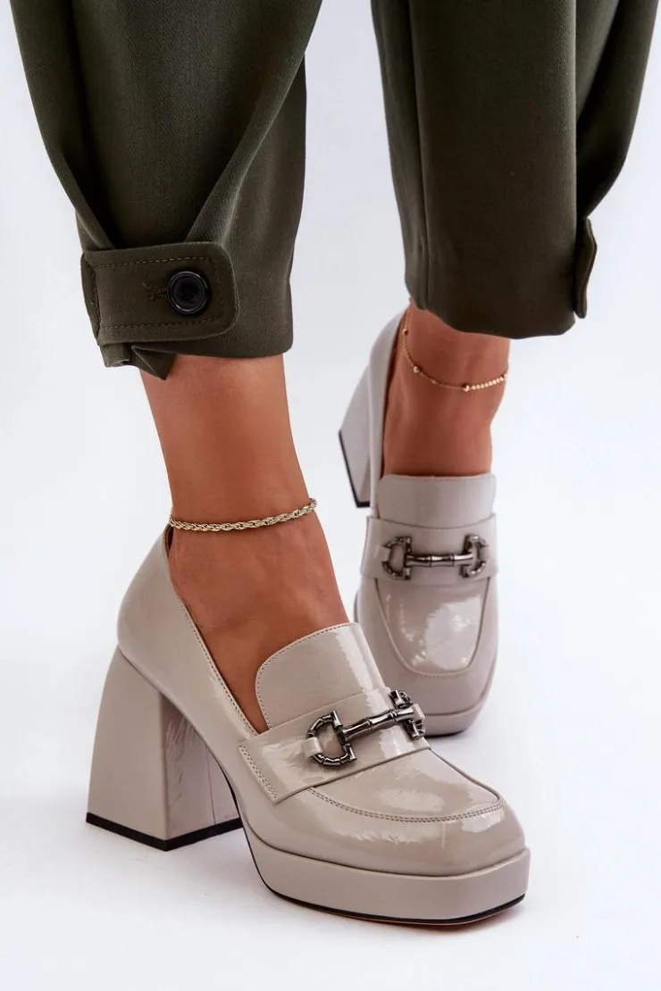 Damskie Damskie buty S.Barski Półbuty Lakierowane Damskie Na Słupku Szare D&A MR38-906