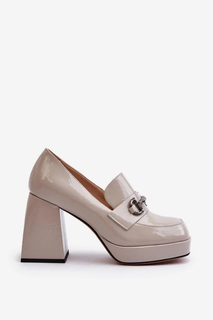 Damskie Damskie buty S.Barski Półbuty Lakierowane Damskie Na Słupku Szare D&A MR38-906