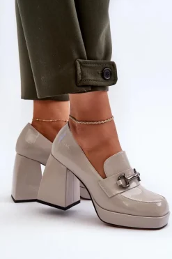 Damskie Damskie buty S.Barski Półbuty Lakierowane Damskie Na Słupku Szare D&A MR38-906