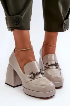 Damskie Damskie buty S.Barski Półbuty Lakierowane Damskie Na Słupku Szare D&A MR38-906