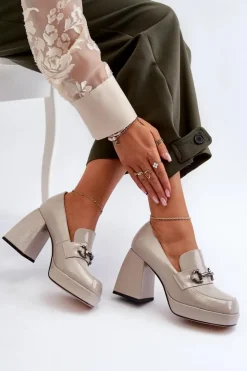 Damskie Damskie buty S.Barski Półbuty Lakierowane Damskie Na Słupku Szare D&A MR38-906