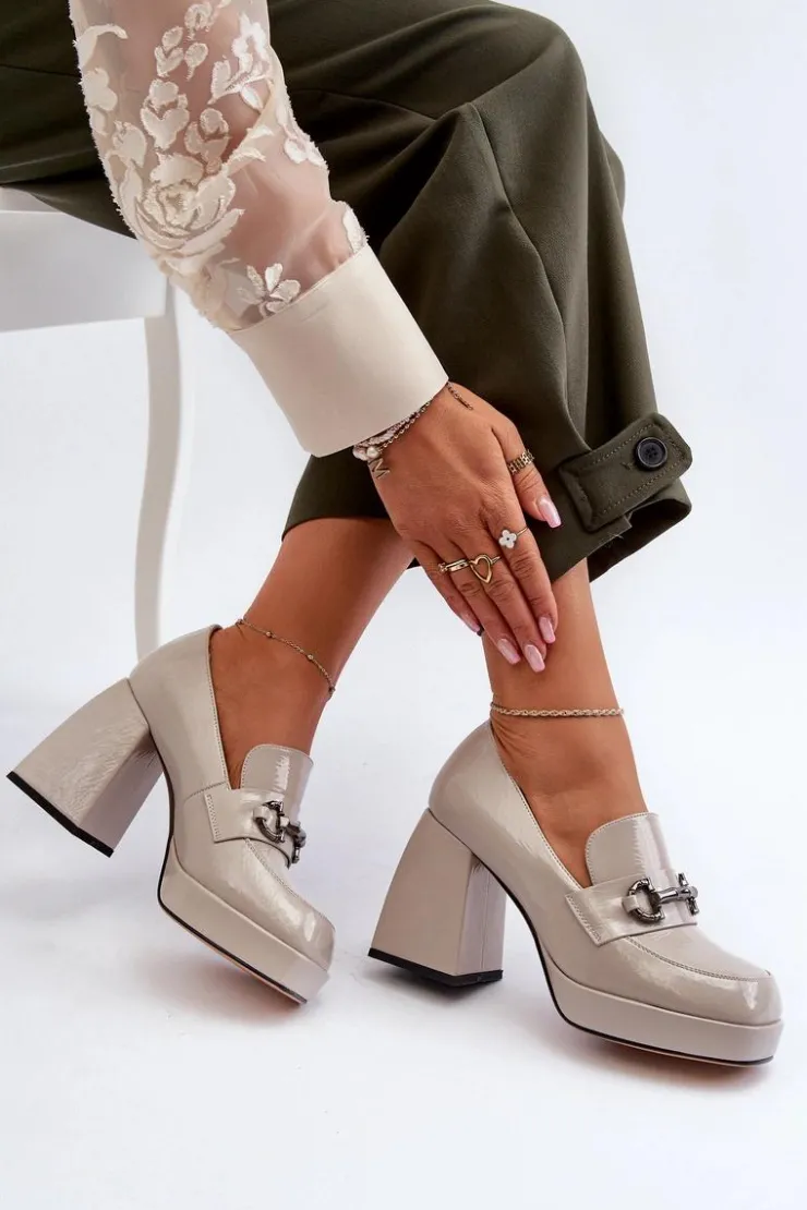 Damskie Damskie buty S.Barski Półbuty Lakierowane Damskie Na Słupku Szare D&A MR38-906