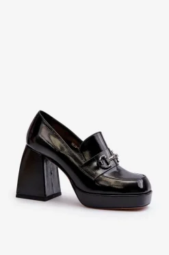 Damskie buty S.Barski Półbuty Lakierowane|Półbuty Skórzane*Półbuty Lakierowane Damskie Na Słupku Czarne D&A MR38-906 Czarny