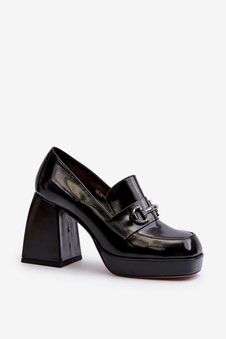 Damskie buty S.Barski Półbuty Lakierowane|Półbuty Skórzane*Półbuty Lakierowane Damskie Na Słupku Czarne D&A MR38-906 Czarny