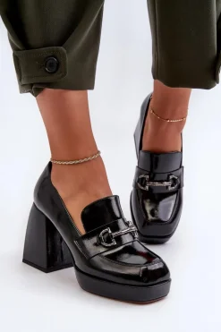 Damskie buty S.Barski Półbuty Lakierowane|Półbuty Skórzane*Półbuty Lakierowane Damskie Na Słupku Czarne D&A MR38-906 Czarny