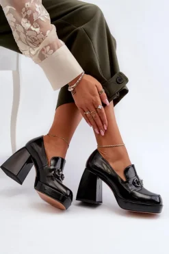 Damskie buty S.Barski Półbuty Lakierowane|Półbuty Skórzane*Półbuty Lakierowane Damskie Na Słupku Czarne D&A MR38-906 Czarny