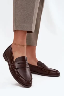 Outlet Boto Półbuty Loafersy Damskie Z Eko Skóry Brązowe Lilith Brązowy