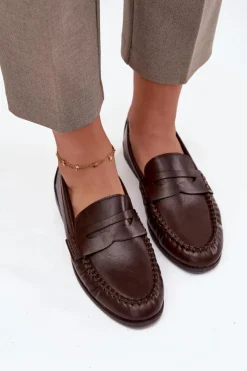 Outlet Boto Półbuty Loafersy Damskie Z Eko Skóry Brązowe Lilith Brązowy