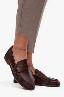 Outlet Boto Półbuty Loafersy Damskie Z Eko Skóry Brązowe Lilith Brązowy