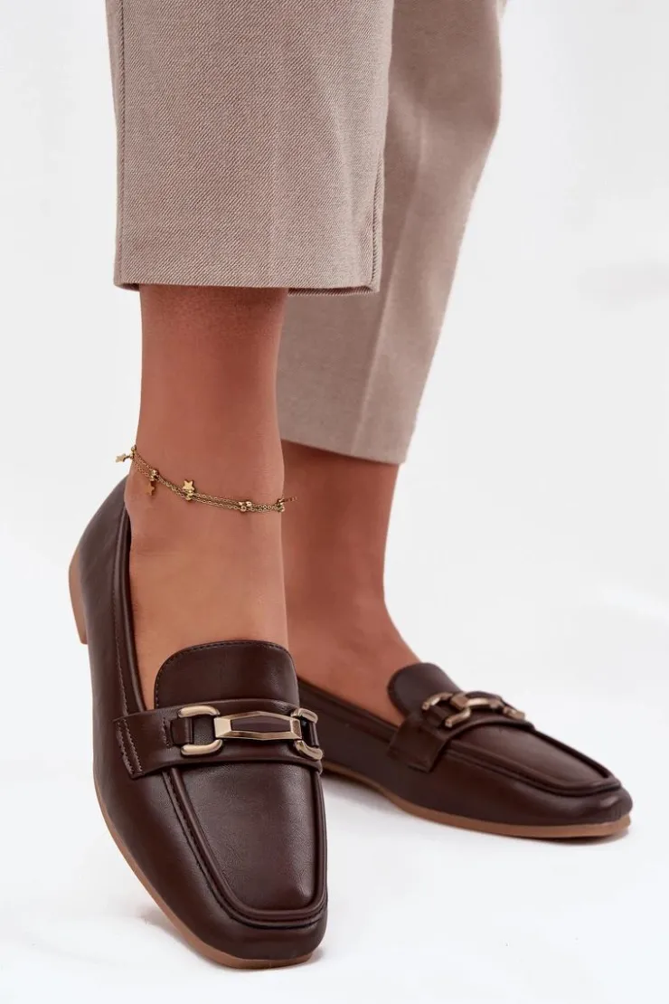 Outlet Boto Półbuty Loafersy Damskie Z Ozdobą Brązowe Priscelle Brązowy