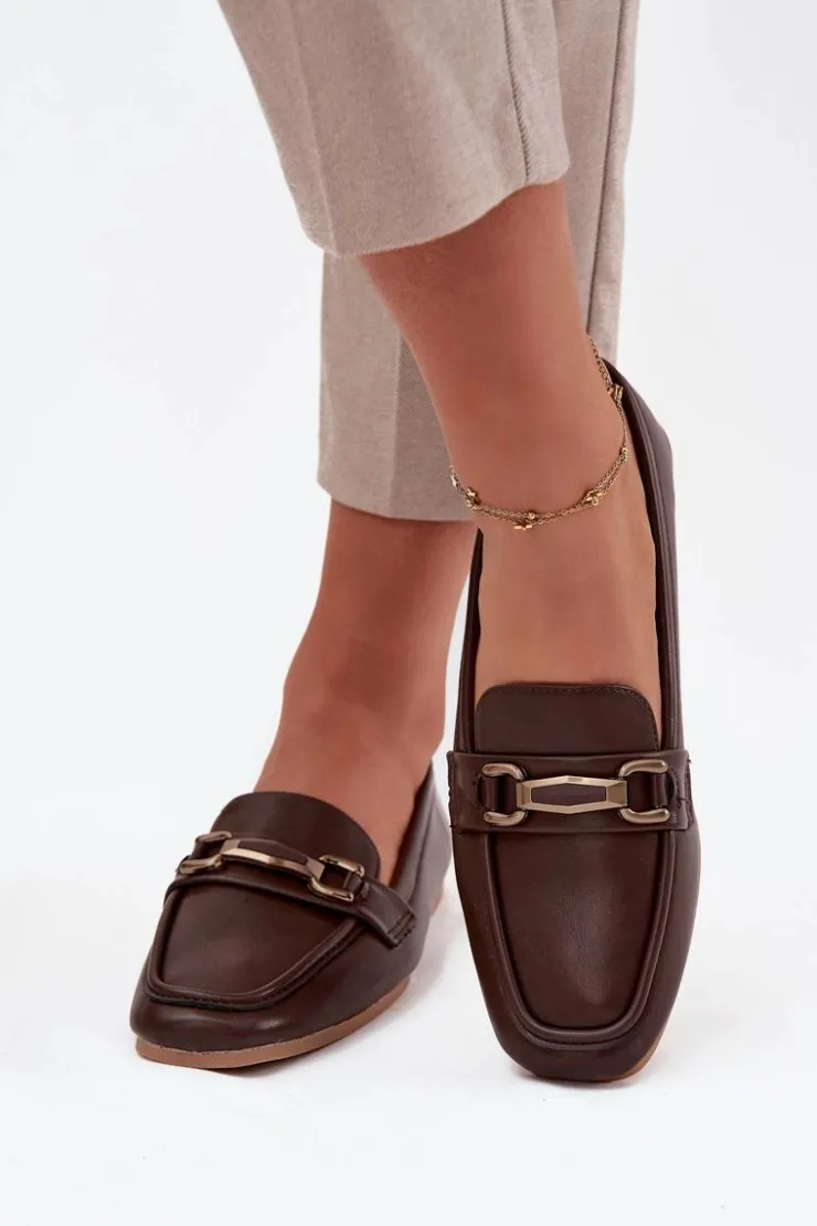 Outlet Boto Półbuty Loafersy Damskie Z Ozdobą Brązowe Priscelle Brązowy