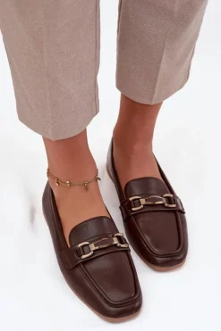 Outlet Boto Półbuty Loafersy Damskie Z Ozdobą Brązowe Priscelle Brązowy