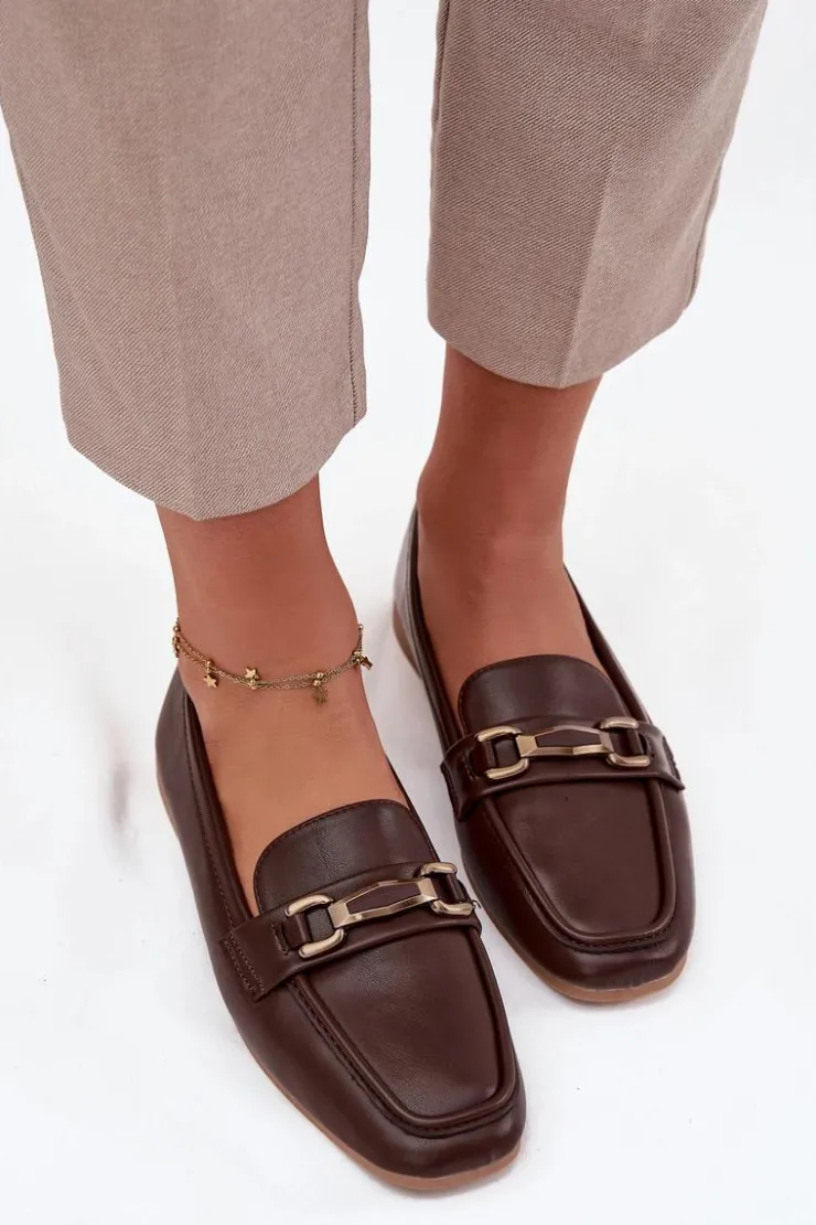 Outlet Boto Półbuty Loafersy Damskie Z Ozdobą Brązowe Priscelle Brązowy