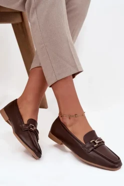 Outlet Boto Półbuty Loafersy Damskie Z Ozdobą Brązowe Priscelle Brązowy