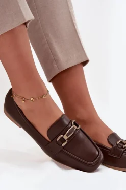 Outlet Boto Półbuty Loafersy Damskie Z Ozdobą Brązowe Priscelle Brązowy