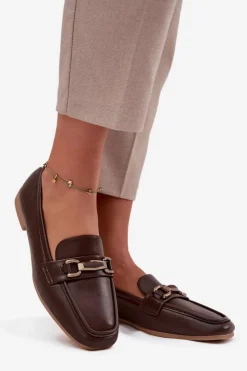 Outlet Boto Półbuty Loafersy Damskie Z Ozdobą Brązowe Priscelle Brązowy