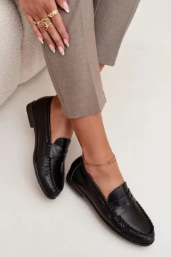 Boto Loafersy Damskie|Mokasyny Płaskie*Półbuty Loafersy Damskie Z Eko Skóry Czarne Lilith Czarny