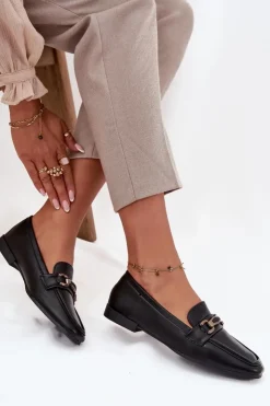 Damskie Boto Półbuty Loafersy Damskie Z Ozdobą Czarne Priscelle