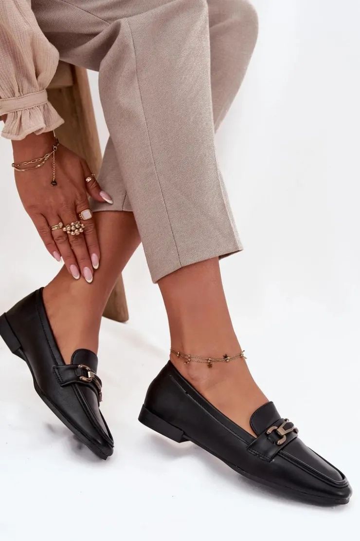 Damskie Boto Półbuty Loafersy Damskie Z Ozdobą Czarne Priscelle