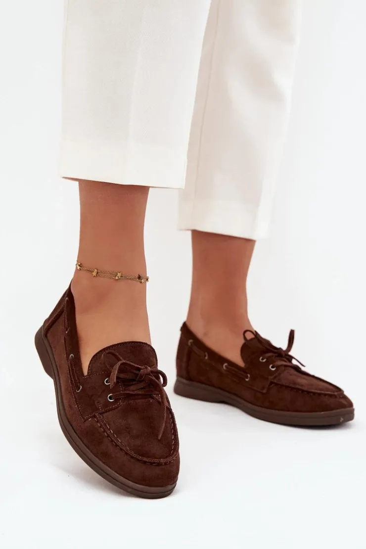 Boto Loafersy Damskie|Mokasyny Płaskie*Półbuty Mokasyny Damskie Płaskie Z Wiązaniem Czekoladowe Zalina Brązowy