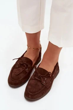 Boto Loafersy Damskie|Mokasyny Płaskie*Półbuty Mokasyny Damskie Płaskie Z Wiązaniem Czekoladowe Zalina Brązowy