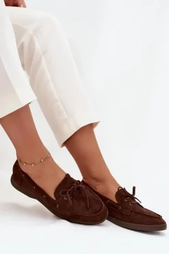 Boto Loafersy Damskie|Mokasyny Płaskie*Półbuty Mokasyny Damskie Płaskie Z Wiązaniem Czekoladowe Zalina Brązowy