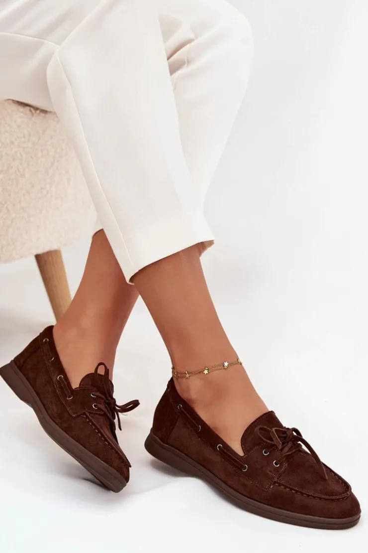 Boto Loafersy Damskie|Mokasyny Płaskie*Półbuty Mokasyny Damskie Płaskie Z Wiązaniem Czekoladowe Zalina Brązowy