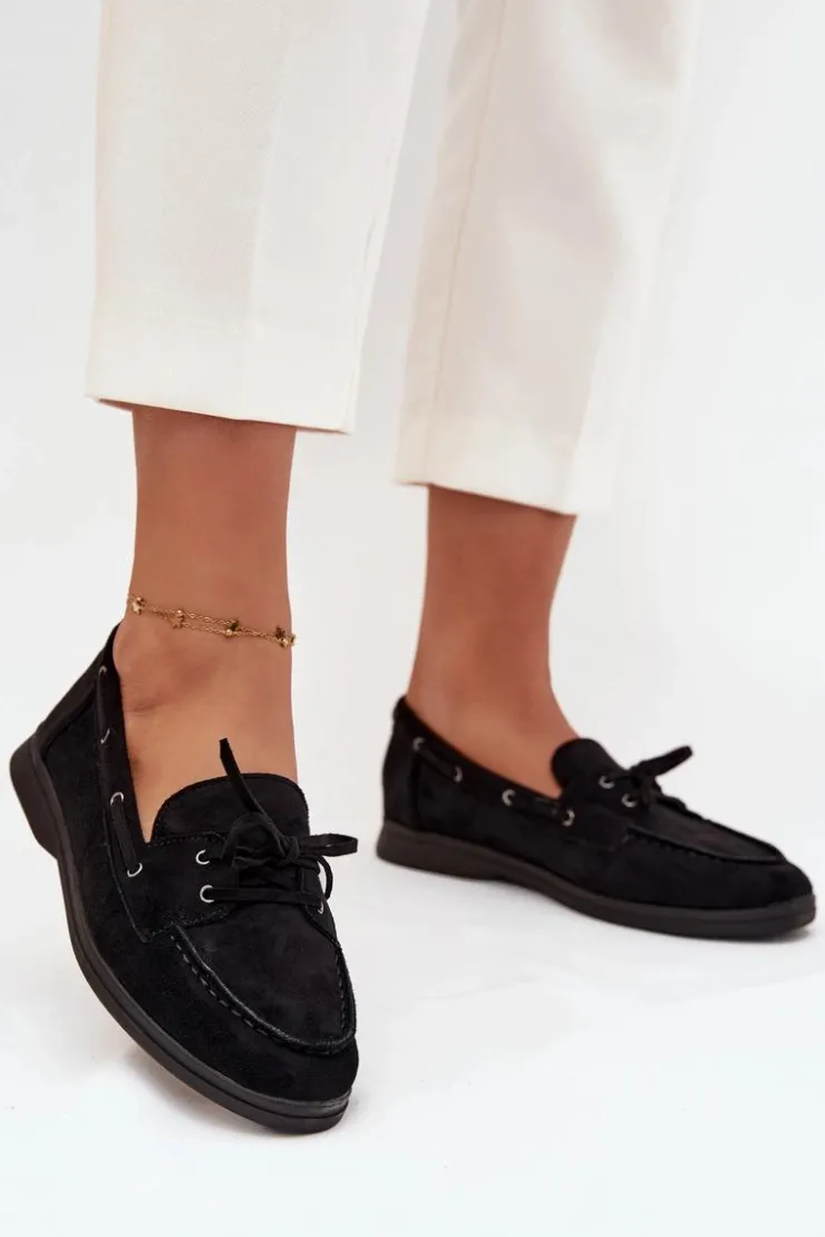 Boto Półbuty Mokasyny Damskie Płaskie Z Wiązaniem Czarne Zalina Czarny