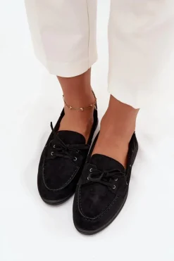 Boto Półbuty Mokasyny Damskie Płaskie Z Wiązaniem Czarne Zalina Czarny