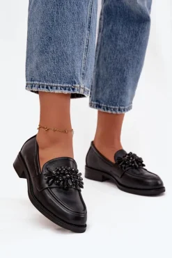 Boto Loafersy Damskie|Półbuty Skórzane*Półbuty Mokasyny Damskie Z Ozdobą Czarne Murelle