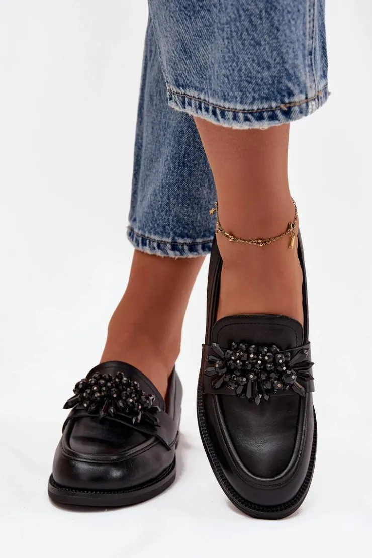 Boto Loafersy Damskie|Półbuty Skórzane*Półbuty Mokasyny Damskie Z Ozdobą Czarne Murelle