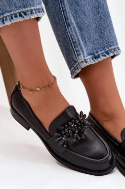 Boto Loafersy Damskie|Półbuty Skórzane*Półbuty Mokasyny Damskie Z Ozdobą Czarne Murelle