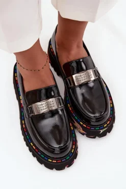 New Artiker Półbuty Mokasyny Damskie Z Lakierowanej Skóry 57C0070 Czarne