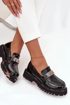 New Artiker Półbuty Mokasyny Damskie Z Lakierowanej Skóry 57C0070 Czarne