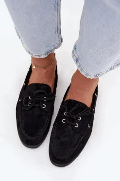 Boto Loafersy Damskie|Mokasyny Płaskie*Półbuty Mokasyny Damskie Z Wiązaniem Czarne Calivra Czarny