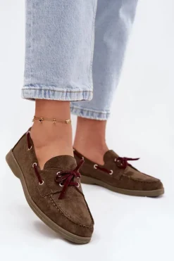 Clearance Boto Półbuty Mokasyny Damskie Z Wiązaniem Ciemnozielone Calivra Zielony