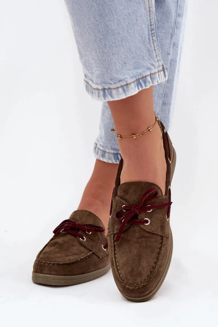 Clearance Boto Półbuty Mokasyny Damskie Z Wiązaniem Ciemnozielone Calivra Zielony