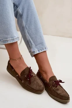 Clearance Boto Półbuty Mokasyny Damskie Z Wiązaniem Ciemnozielone Calivra Zielony