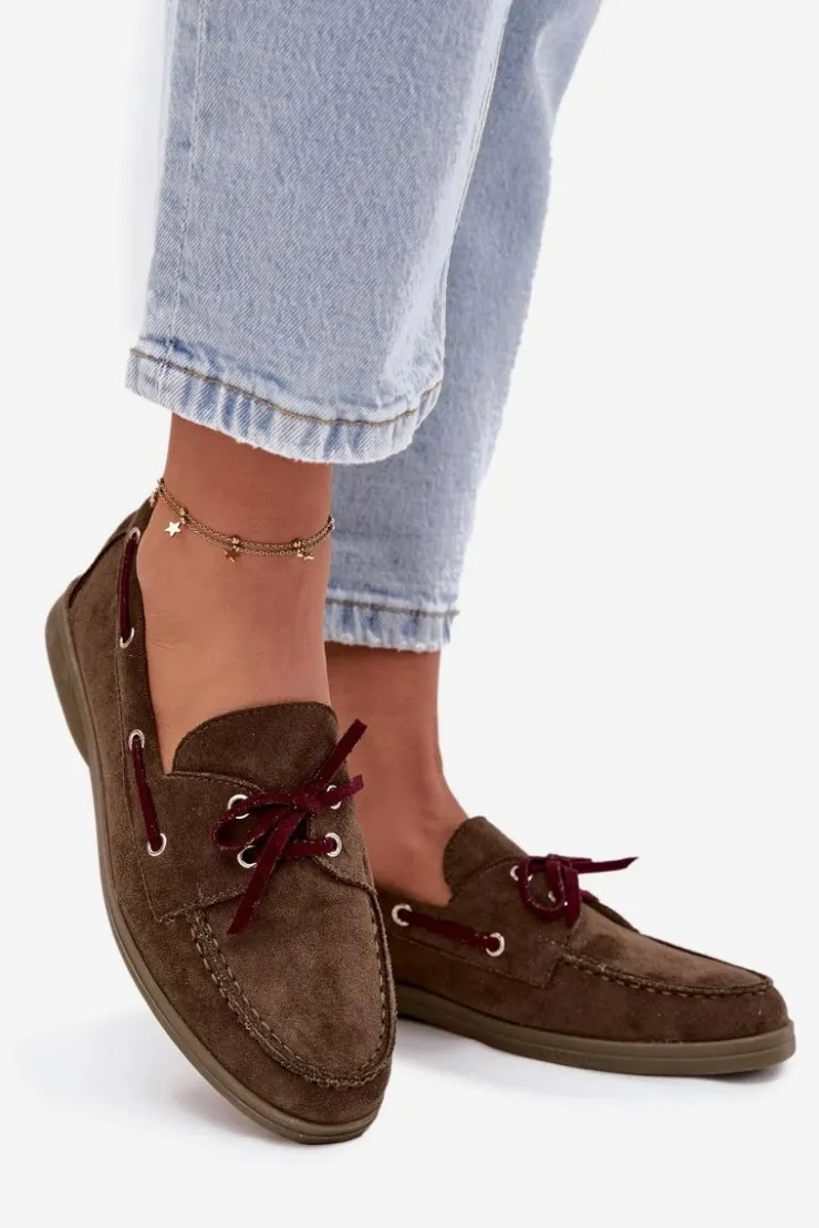 Clearance Boto Półbuty Mokasyny Damskie Z Wiązaniem Ciemnozielone Calivra Zielony