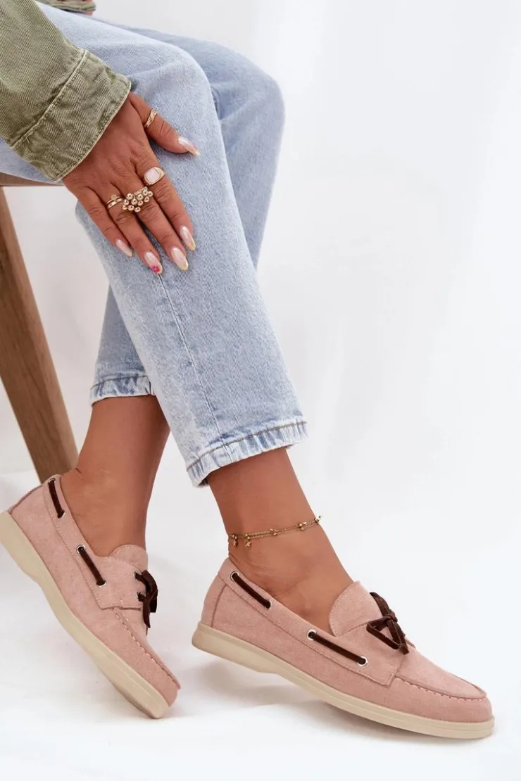 Boto Loafersy Damskie|Mokasyny Płaskie*Półbuty Mokasyny Damskie Z Wiązaniem Jasnoróżowe Calivra Różowy