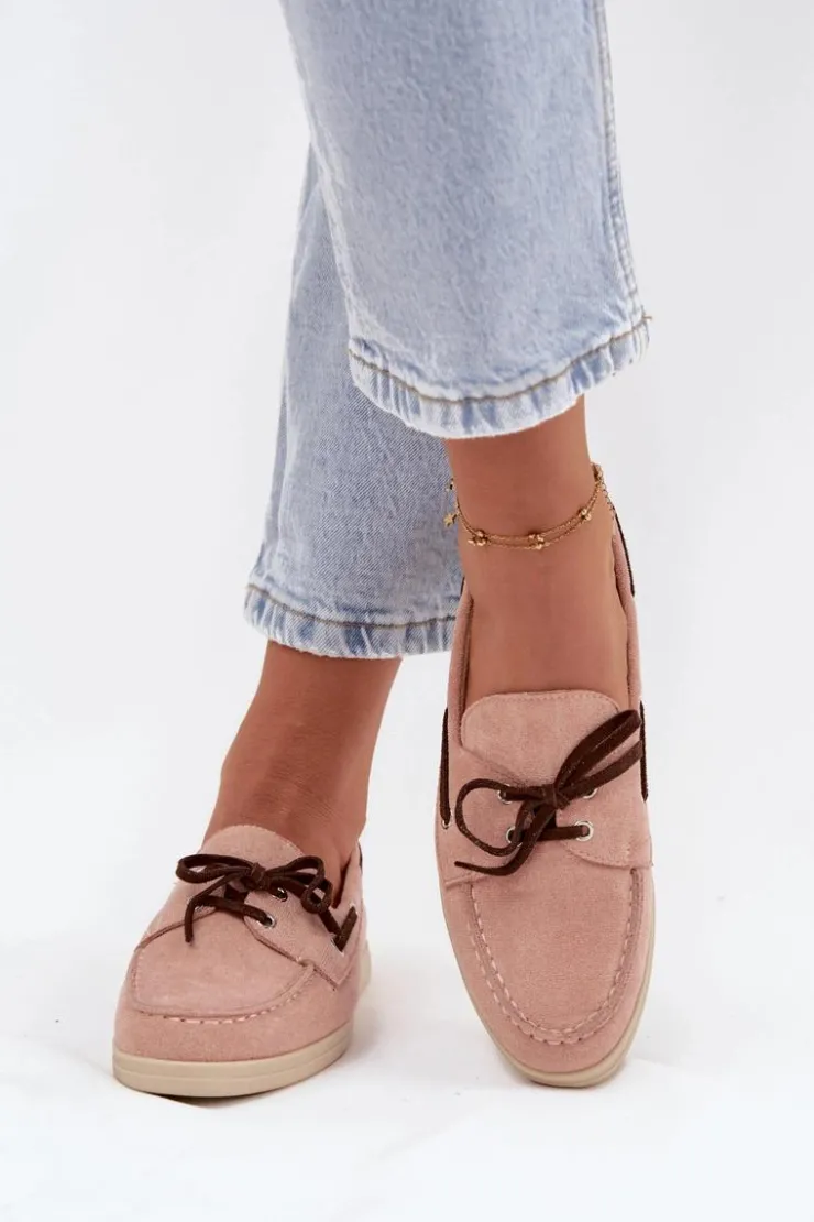 Boto Loafersy Damskie|Mokasyny Płaskie*Półbuty Mokasyny Damskie Z Wiązaniem Jasnoróżowe Calivra Różowy