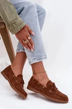 Damskie Boto Półbuty Mokasyny Damskie Z Wiązaniem Camel Calivra