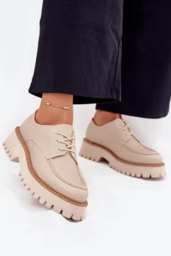 Clearance Big Star Shoes Półbuty Mokasyny Damskie Ze Sznurowaniem Big Star NN274053 Beżowe Beżowy