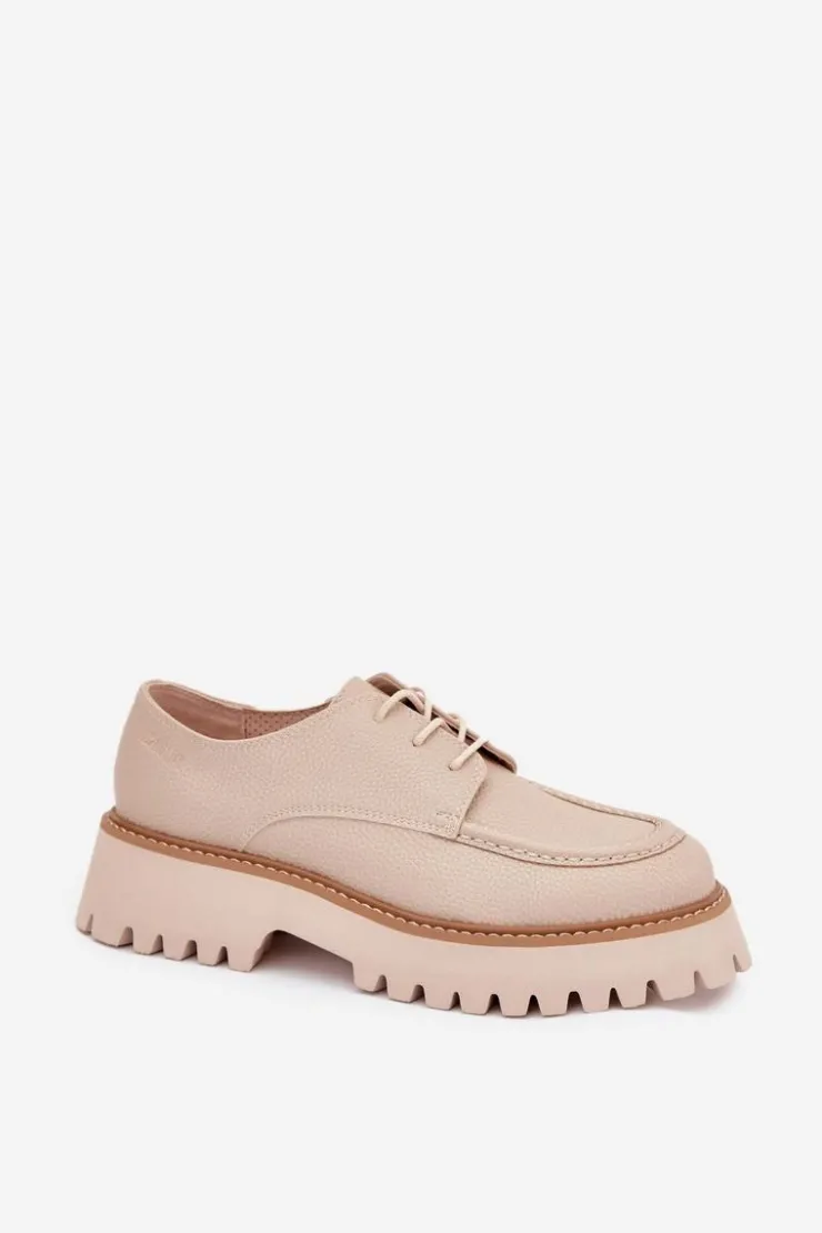 Clearance Big Star Shoes Półbuty Mokasyny Damskie Ze Sznurowaniem Big Star NN274053 Beżowe Beżowy