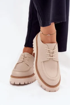 Clearance Big Star Shoes Półbuty Mokasyny Damskie Ze Sznurowaniem Big Star NN274053 Beżowe Beżowy