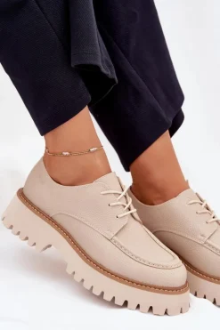 Clearance Big Star Shoes Półbuty Mokasyny Damskie Ze Sznurowaniem Big Star NN274053 Beżowe Beżowy