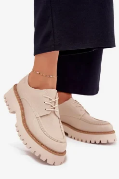 Clearance Big Star Shoes Półbuty Mokasyny Damskie Ze Sznurowaniem Big Star NN274053 Beżowe Beżowy